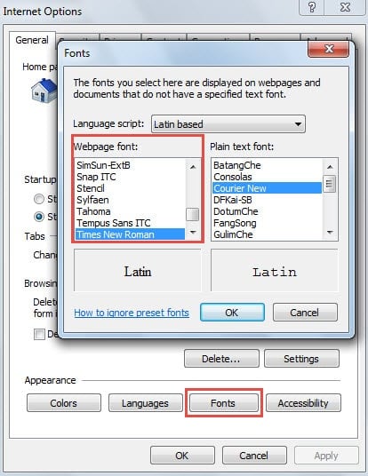 Change the Font Settings in Internet Explorer