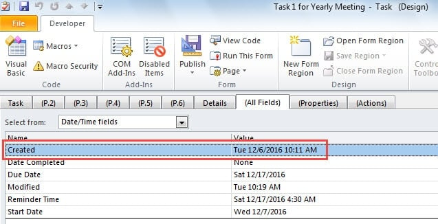 Check Creation Time of One Outlook Task