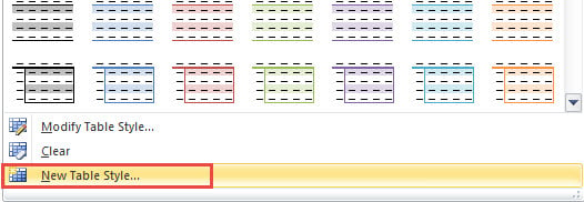 Choose" New Table Style"