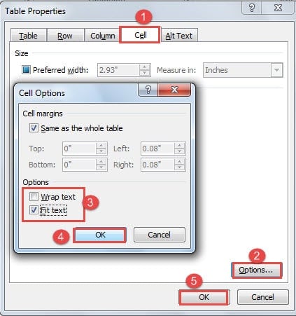 Click "Cell" ->Click "Options" ->Check "Fit text" ->Click "OK" in Both Dialog Boxes
