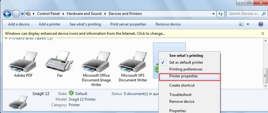 Click "Printer properties" on the Menu