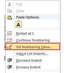 Click "Set Numbering Value"
