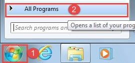 Click "Start" ->Click "All Programs"