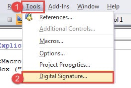 Click "Tools" ->Choose "Digital Signature"