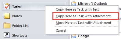 Copy Here as Task wth Attachment