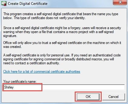 Create Digital Certificate