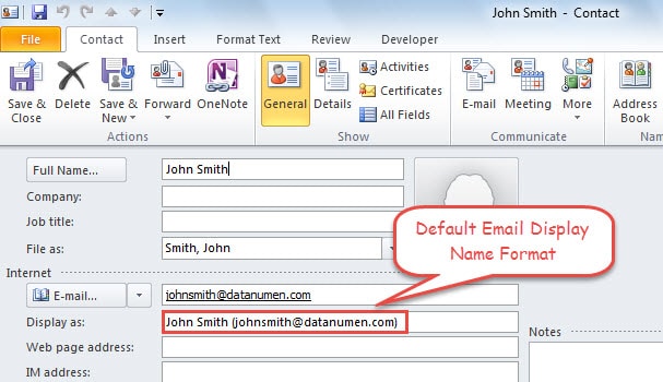 Default Email Display Name Format