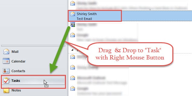 Drag & Drop the Email to Task with Right Mouse Button