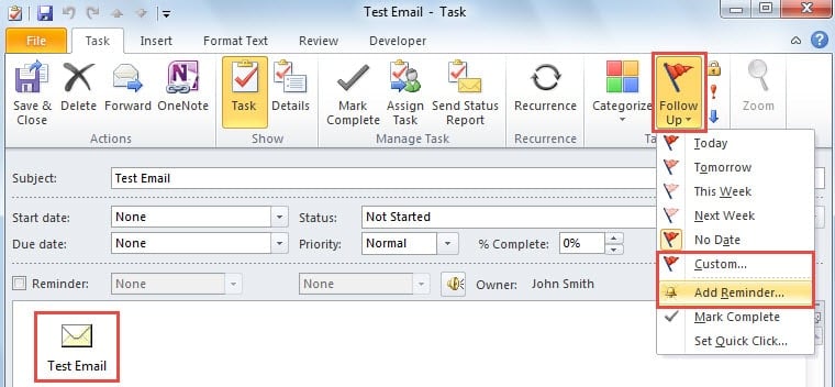 Flag the New Task with Email Attachment