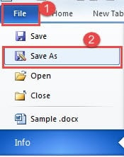 In Word Click "File" ->Click "Save As"