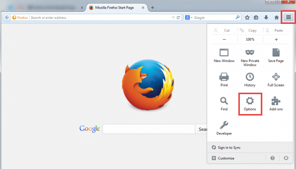 Options in Firefox