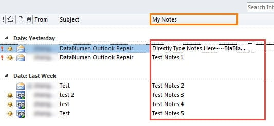 My Notes Column in Mail List