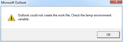 Error: Outlook could not create the work file