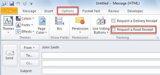 outlook read receipt 2003 single message