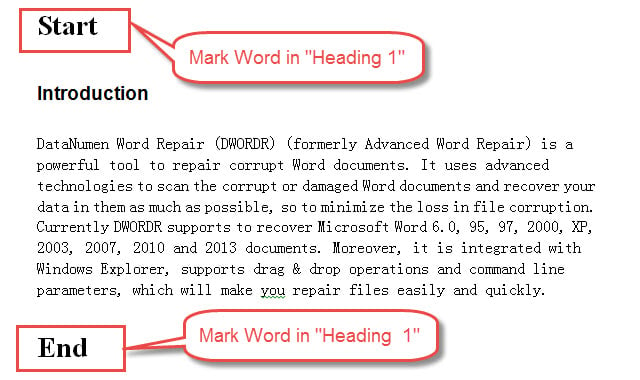 Set Mark Words in "Heading 1"