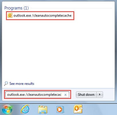 Start Outlook with “cleanautocompletecache” Switch