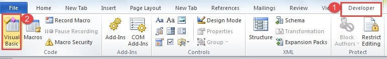Click "Developer" ->Click "Visual Basic"