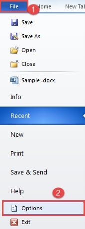 Click "File" ->Click "Options"
