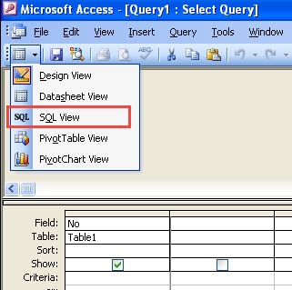 Click On SQL View