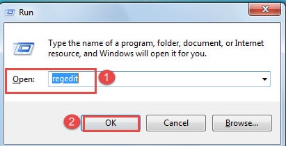 Enter "regedit" ->Click "OK"