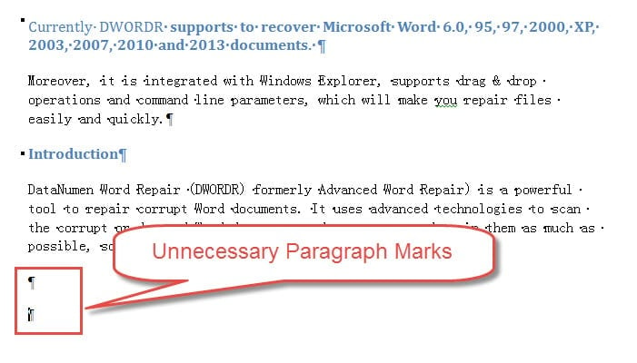 Example of Unnecessary Paragraph Marks