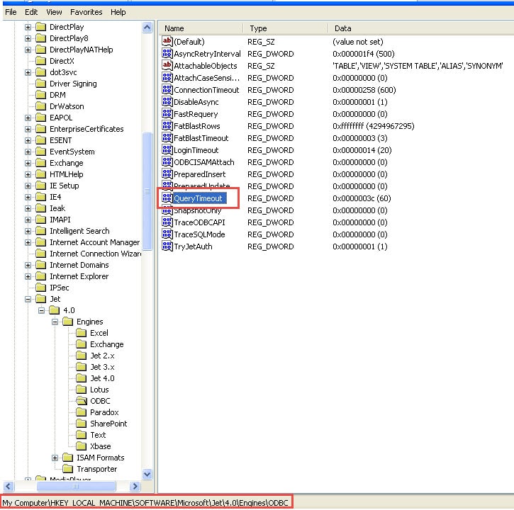 Locate The Registry Entry For ODBC