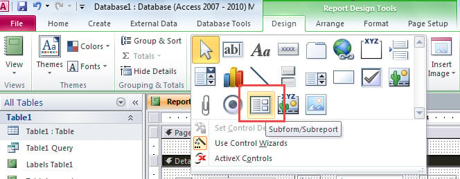 Select Subforms/ Subreports