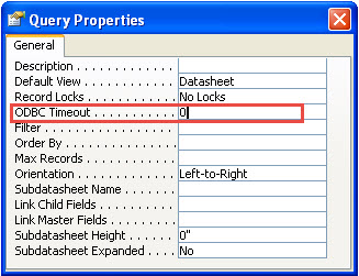 Select A New Time Value For ODBC Timeout Field