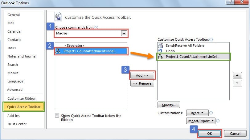 Add the VBA Macro to the Quick Access Toolbar