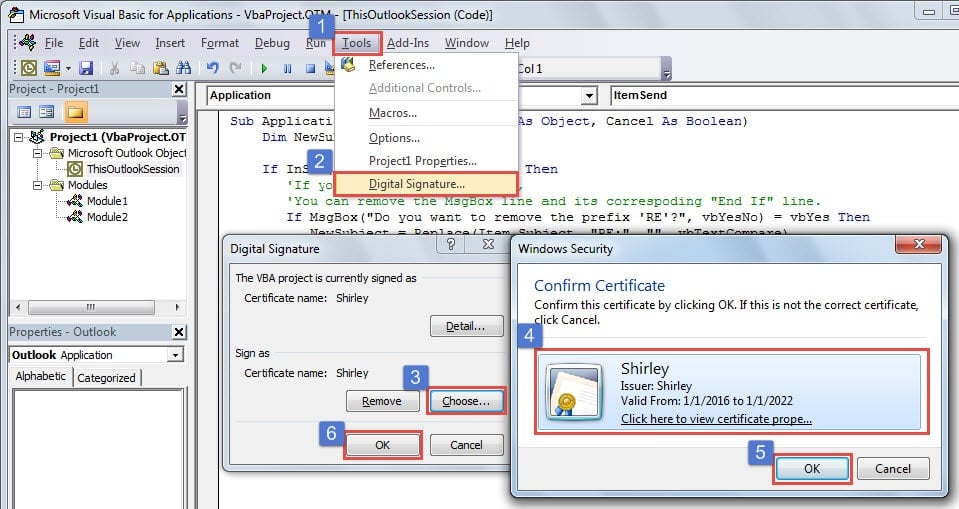 Assign a digital certificate to the macro