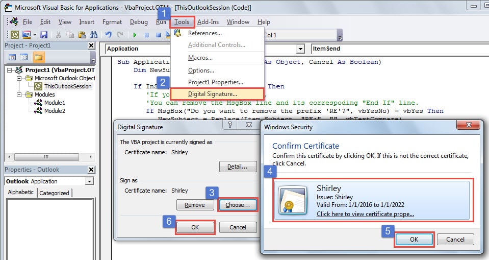 Assign a digital certificate to the macro