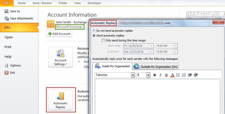 Automatic Replies in MS Excahnge Account