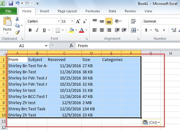 Batch Export Selected Outlook Emails to an Excel File