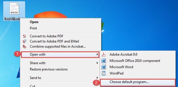 Choose "Open with" ->Click "Choose default program"