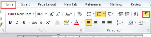 Click Button in "Paragraph" Group under "Home" Tab to Show All Hidden Symbols