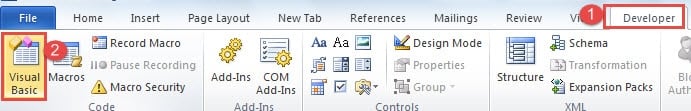 Click "Developer" ->Click "Visual Basic"