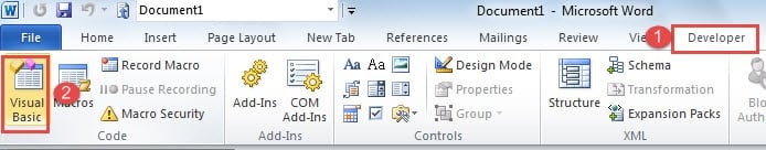 Click "Developer" ->Click "Visual Basic"