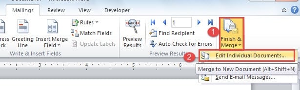 Click "Finish& Merge" ->Choose "Edit Individual Documents"