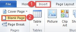 Click "Insert" ->Click "Blank Page"