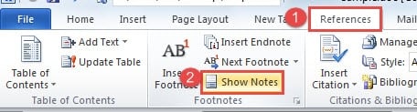 Click "References" ->Click "Show Notes"