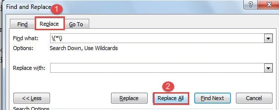 Click "Replace" -> Click "Replace All"