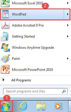 Click "Start" ->Click "WordPad"