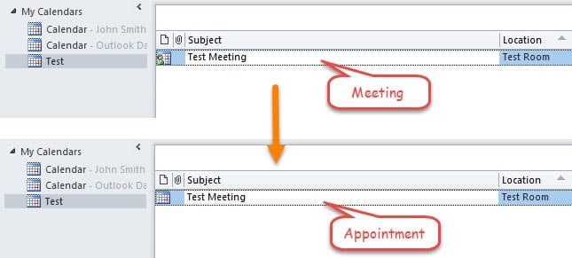 Convert the Selected Meeting to an Appointment