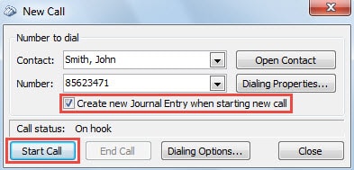 Create a New Journal Enrty When Starting New Call