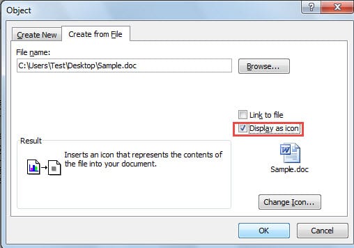 embedded document in word error