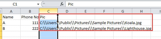 Insert a Column for File Location in Excel File