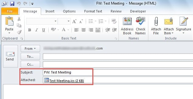 New Message with Meeting as Attachment