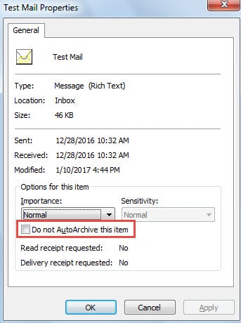 Do Not Auto Archive One Specific Item