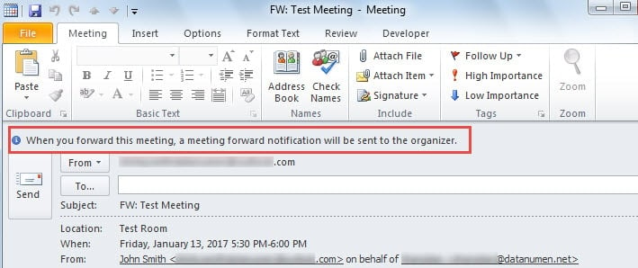 Reminder: Meeting Foward Notification to the Organizer