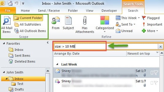 Search Emails by Size